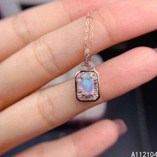 KJJEAXCMY fine jewelry 925 sterling silver inlaid natural opal women fresh elegant lock gem pendant necklace support detection