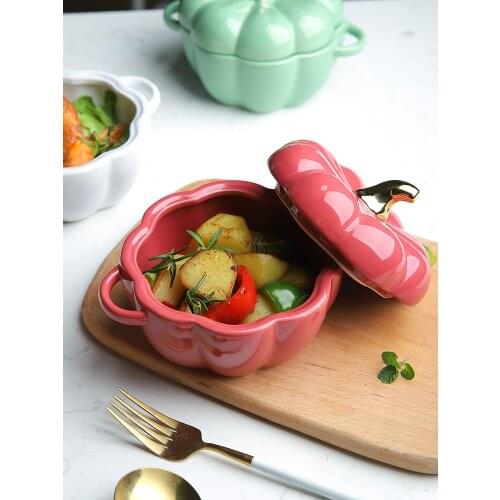 Creative Lovely Pumpkin Soup Cup With Cover Baking Bowl Ceramic Rice Tableware Dessert Stewing Soup Bowl Bowl With Lid