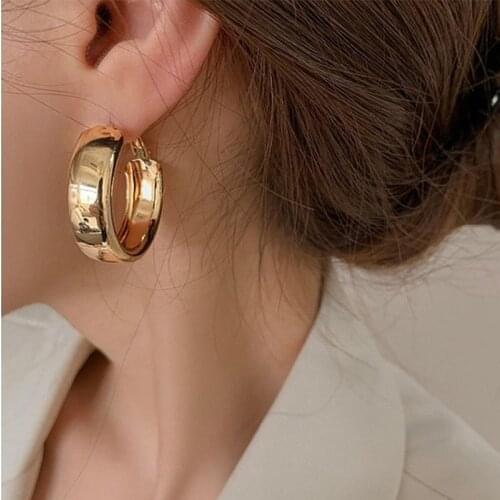BLIJERY Trendy Smooth Gold Silver Color Thick Metal Circle Earring for Women Geometric Round Hoop Earrings Party Jewelry Gift