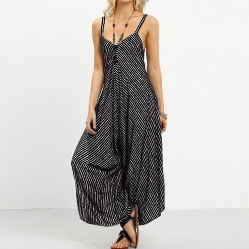 Summer Womens Sleeveless V Neck Cotton Linen Baggy Strappy Loose Striped Harem Playsuit Trousers Plus Size S-5XL Casual Jumpsuit