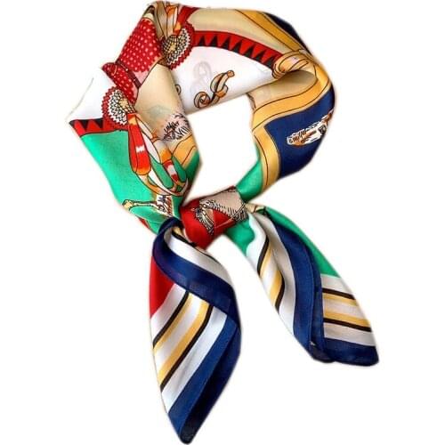 Fashion 2021 Silk Satin Hair Scarf Women Handkerchief Printed Female Square Head Bandana Small Neck hijab lady girl scarves wrap