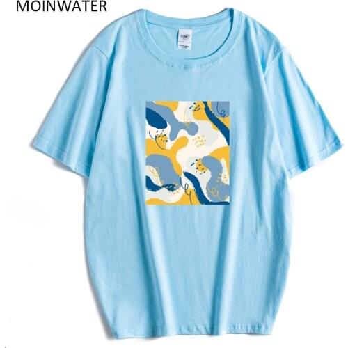MOINWATER Women Abstract Print Tshirt Lady Cotton Streetwear T-shirts Tops for Summer Female Fashion Oversize Tees MT20094