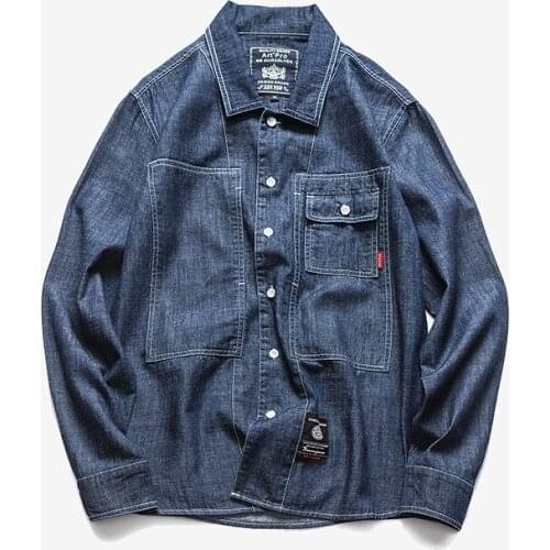 2021 Autumn Mens Harajuku Vintage Denim Shirt Mens Shirt South Korea Hip Hop Clothing Mens Harajuku Denim Solid Color Shirt