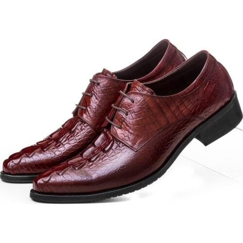 Crocodile Grain Black / Brown Tan Prom Mens Dress Shoes Genuine Leather Wedding Shoes Male Business Shoes