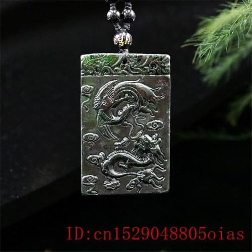 Jade Dragon Phoenix Pendant Necklace Amulet Fashion Natural Jewellery Chinese Carved Gifts Black Green Charm