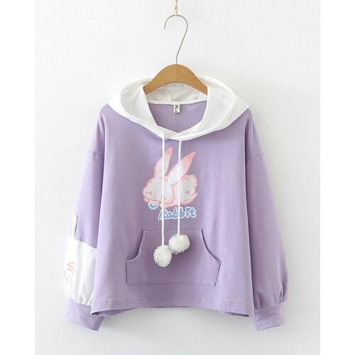 2020 New Autumn Japan Style Sweet Rabbit Print Sweatshirts Womens Hoodies Girl Cute Pullovers Loose Cotton Tracksuit 209641