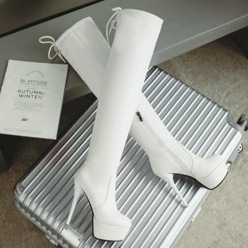 New Fall Women Shoes Fashion Zip Butterfly-knot Over the Knee Boots Sexy Super High Thin Heels Waterproof Platform Winter Boots