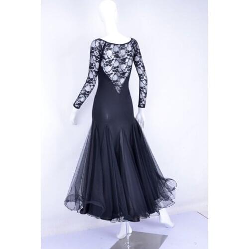 Modern dance sweat heart collar double pendulum long sleeve lace sleeve lace back halter dress W13021