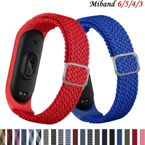 Band for xiaomi mi band 6/5/4 strap adjustable fabric correas braided solo Loop watchband Scrunchie belt bracelet on mi band 4 5