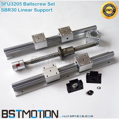 RM3205 Ball screw SFU3205 Ballscrew + SBR30 Linear Shaft Support 400 500 600 700 800 900mm 1000mm 1100mm 1200mm 1300 1400 1500mm