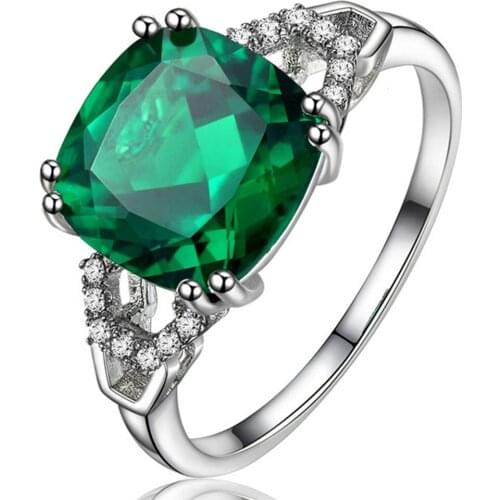 Luxury emerald sapphire ruby gemstones green crystal rings for women femme white gold silver color zircon diamonds party jewelry
