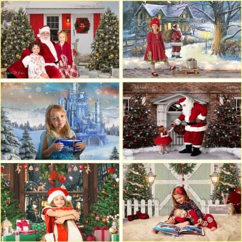 Christmas Photography Backdrop Family Portrait Child Kids Cake Smash Fireplace Trees Santa Festival Props Baby Girl Photostudio