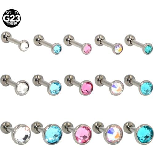 3PC G23 Titanium Flat CZ Gem Ear Tragus Cartilage Helix Charming Crystal Conch Lobe Earrings Barbell Piercing Ear Stud Jewelry