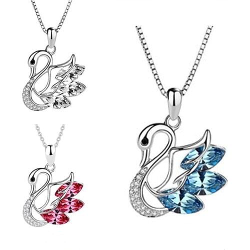 Charm Crystal Swan Purple Pendant Necklace For Women Jewelry Fashion 925 Sterling Silver Necklace Girl Choker Accessories Lady