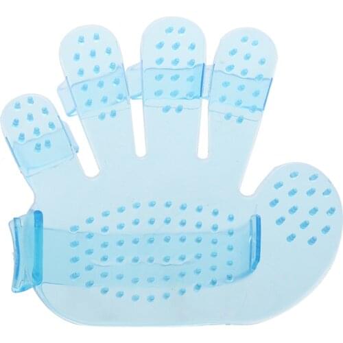 CUTE DOG CAT RABBIT PET GROOMING BRUSH FUR MASSAGE GLOVE BRUSH COMB - Blue