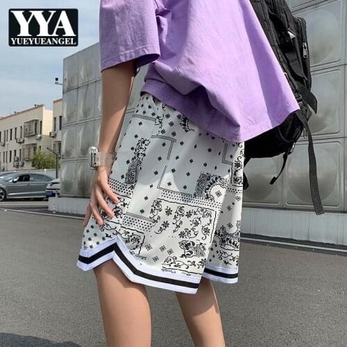 Harajuku High Street Vintage Shorts Mens Korean Style Summer New Straight Loose Hip Hop Fashion Male Knee Length Shorts