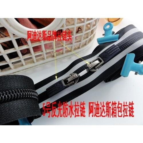 5# reflective waterproof zipper 2meters with double sliders bags tent luggages night working wear zip diy handwork accessories