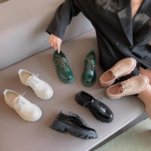 College Girls patent leather oxford shoes women flats sneakers creepers shiny brogue round toe thick heels loafers woman 2021