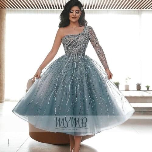 Gorgerous Dubai Custom Prom Party Gowns Green Sparkling Beaded One Sleeve Designer Teenage Evening Nightgown Vestidos De Fiesta