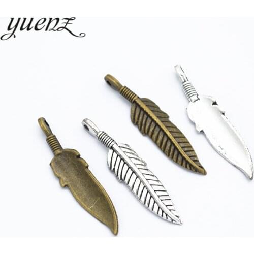 YuenZ 15pcs 2colour Antique bronze Alloy Metal feather Charms Pendants Jewelry Findings Accessories Fit DIY Necklace 36*9mm D321