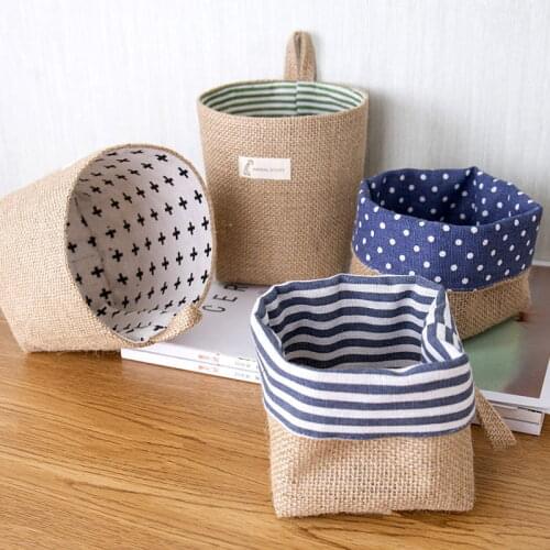 Cotton Linen Bag Desktop Storage Basket Hanging Pocket Small Sack Sundries Storage Box Cosmetic Storage Bag Desktop Organizer