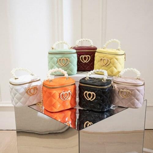 Pearl Bucket Bags Women Sewing Thread Pattern Handbag Capacity Casual Love Shoulder Messenger Bag Ladies PU Purse Sweet 2021 New