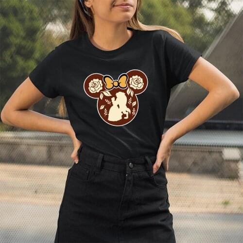 Disney Womens T-Shirts Summer Comfortable Black White Tshirt Mickey Mouse Pattern Printing Korean Funny Cute Style Top T Shirt
