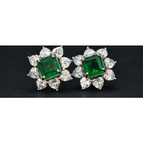 100% 925 Sterling Silver Cut Emerald 7*7mm Moissanite Wedding Engagement Stud Earrings For Women Pass Diamond Test Fine Jewelry