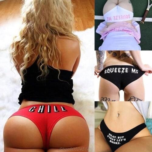 Womens High Waisted Bikini Bottoms Sexy High Cut G-String Thong Funny Humor Letters Printed Swimsuit Panties Knicker Underwear