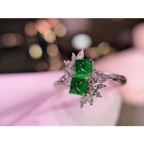 H714 Emerald Ring 0.75ct Pure 18K Gold Jewelry Colombia Vivid Green Emerald Gemstone Diamond Female Rings for women Fine Ring