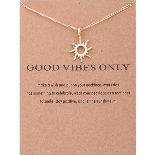 Female Good Vibes Only Sun Pendant Necklace For Women Jewelry Accessories Gold Silver Color Alloy Sun Shaped Short Necklace