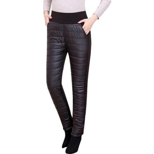 Winter Warm Women Down Cotton Pants Plus Size Thermal Trousers Thicken Slim Female Warm Trousers High Waist Pencil Pants X600