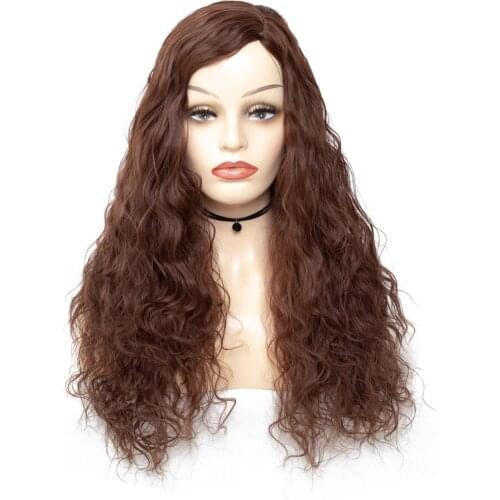 ZM Hot Selling 28inches Long Wavy Brown Wigs Middle Part Womens Synthetic Water Wave Hair Wig Color 4# High Temperature Fiber