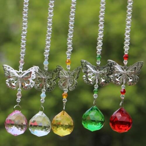 1PCS Rainbow Suncatcher Crystal butterfly Pendant Hanging Ball Prisms Window Decoration Gifts