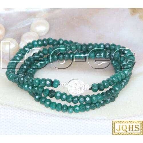 18" 2X4mm Faceted Rondelle green Emerald Gems Beads necklace 925s clasp v1760