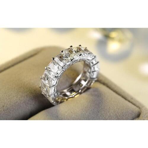 2018 New Arrival Full Row Princess Cut 5A Cubic Zirconia Luxury Jewelry 925 Silver Fill Party Wedding Band Finger Ring for Women