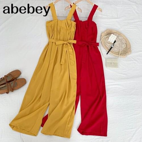2021 New Summer Temperament All-match solid bra Jumpsuits high waist slim sashes Jumpsuits wide leg Jumpsuits