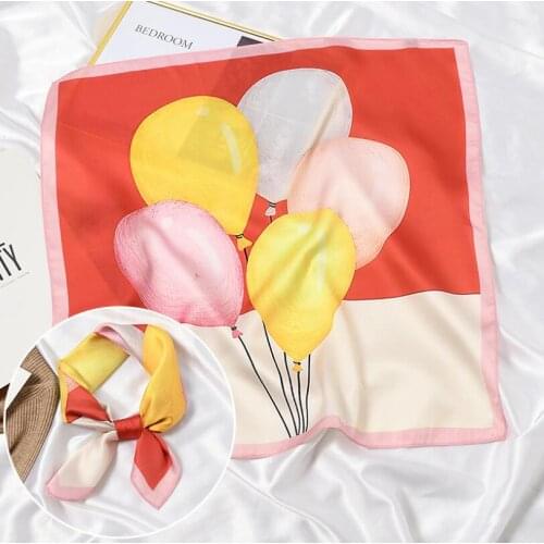 2021 Cute Cartoon Picture Prints Silk Polyester Multifunction Square Wraps Scarves Neckwear Handchief for Women 53*53cm