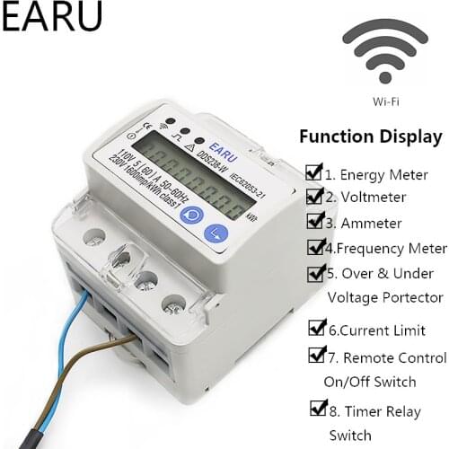 5(60)A 110-230V Multi Function Programmable Smart Din Rail WIFI Power Energy Meter Kwh Voltage Current Protector Voltmeter RS485