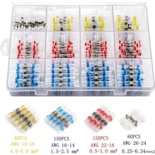 50/75/250/400pcs Heat Shrink Soldering Terminals Waterproof Solder Sleeve Tube Electrical Wire Butt Connectors For Auto Marine