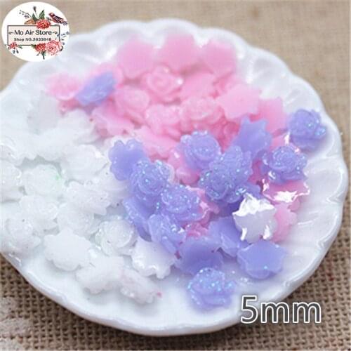 500pcs 5mm white/pink/purple shiny flower resin flatback cabochon DIY jewelry/phone decoration No Hole