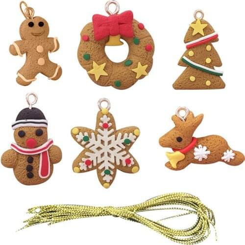 6Pcs Gingerbread Man Christmas Ornaments Deer Snowman Chrismas Tree Pendant Decoracion Navidad New Year Decor Party Suplies