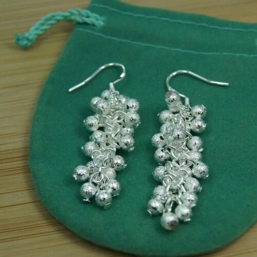 925 Sterling Silver Scrub Round Circle Bead Drop Earrings For Women Fashion Lady Prevent Allergy Noble Banquet Jewelry