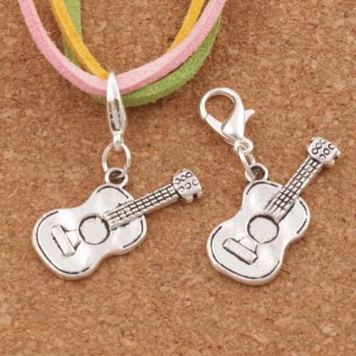 Acoustic Guitar Music Player Lobster Claw Clasp Charm Beads 32.4x12.8mm 17PCS zinc alloy Jewelry DIY C291