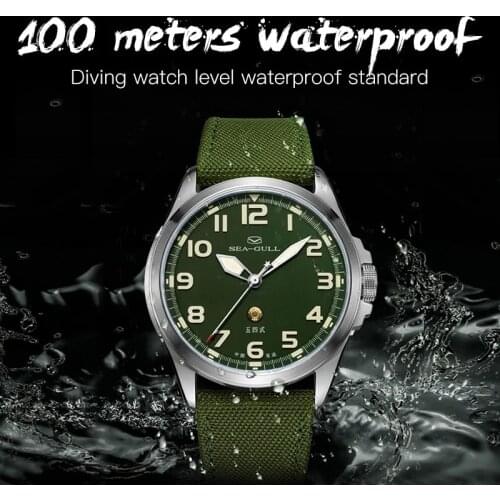 Seagull Mens Luxury Sapphire Glass Mechanical Watch Top Brand 100M Waterproof Casual Military Nylon Watch relogio masculino
