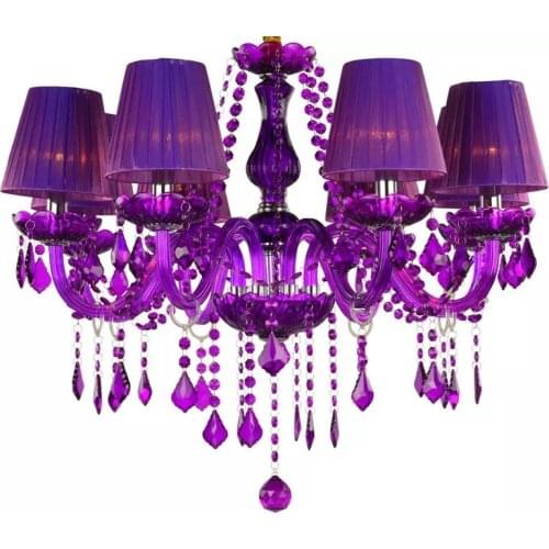 Restaurant Art decor purple red Crystal Chandelier lamps Mediterranean Garden Bedroom E14 Led Candle chandelier Lustre Cristal