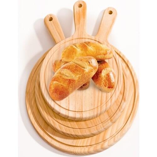 Wooden Pizza board Round with Hand Pizza Pan Baking Tray Pizza Stone Cutting Board Platter Pizza Bamboo Cake Bakeware Tools