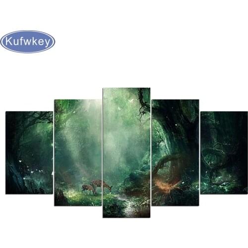 Diy 5d diamond painting Home Decor 5 Pieces Fresh Magic Forest Paintings full square diamond embroidery Deers,diamond mosaic