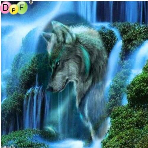 DPF Full Square 5D DIY Diamond Painting Cross Stitch Waterfall Wolf diamond Embroidery Rhinestone diamond Mosaic Painting Gift