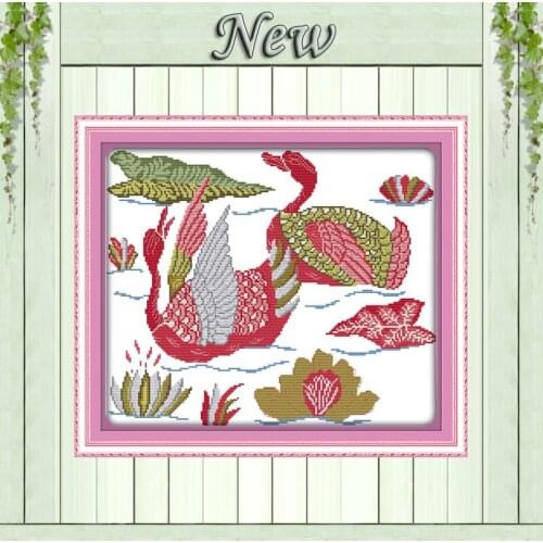 Two swimming goose home decor painting counted print on canvas DMC 11CT14CT Chinese Cross Stitch kits needlework Sets embroidery